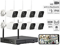 VisorTech Funk-Überwachungssystem: HDD-Rekorder, 8 Full-HD-Kameras & App-Zugriff; Überwachungskameras (Funk) 