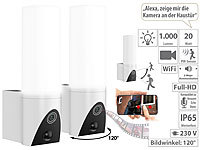VisorTech 2er-Set LED-Außenwandleuchte & WLAN-2K-Kamera, PIR, App, weiß