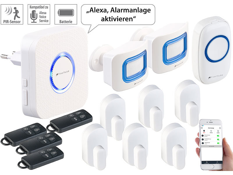 Mit HD-Kamera Alexa-Integration Alarmsensoren Home8 Funk-Alarmanlagen Set Innensirene und Kostenlosem Alarmservice 