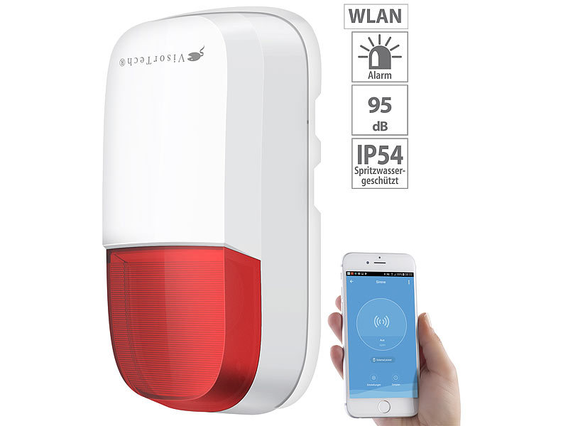 VisorTech WLAN-Outdoor-Sirene für ELESION,Akku, WLAN, 95 dB, PIR-Sensor,  IP54