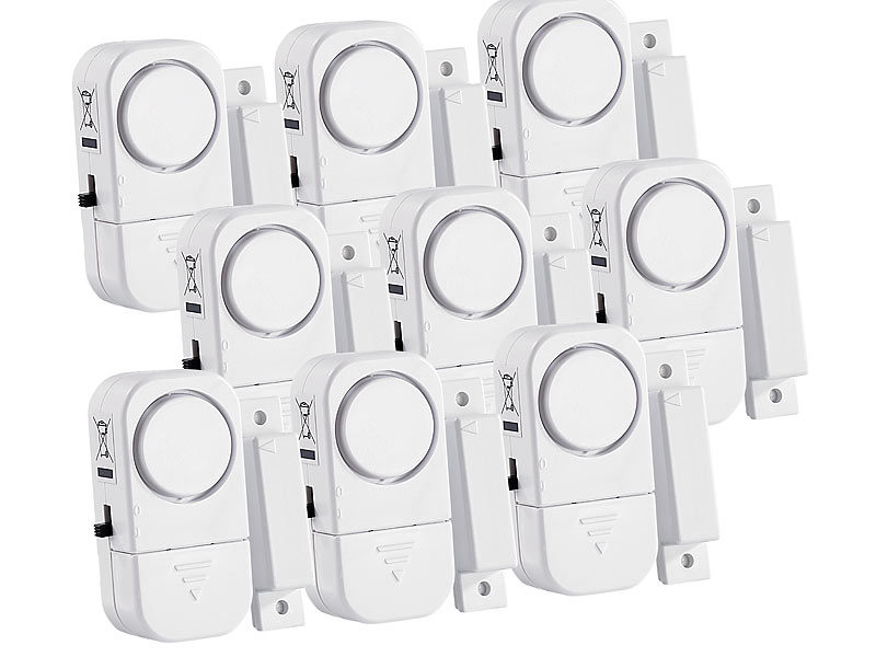 9er Pack Glasbruchalarm für Fenster und Türen Mini-Alarmanlage Alarm-Melder 