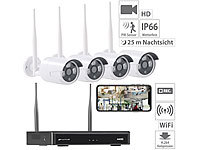 VisorTech Funk-Überwachungssystem, HDD-Rekorder & 4 IP-Kameras, Plug & Play, App; Überwachungskameras (Funk) Überwachungskameras (Funk) 