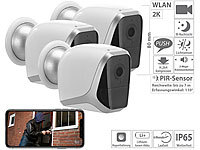 VisorTech 3er-Set 2K-WLAN-IP-Kamera mit Akku, App, 1 Jahr Stand-by, 3 MP, IP65