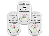 VisorTech 3er-Set Mini-Kohlenmonoxid-Melder, 10-Jahres-Batterie, DIN EN 50291-1