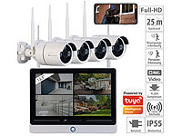 VisorTech Funk-Überwachungssystem mit Display, HDD-Rekorder, 4 IP-Kameras & App