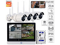 VisorTech Funk-Überwachungssystem mit Display-HDD-Rekorder (1 TB), 4 IP-Kameras; Überwachungskameras (Funk) Überwachungskameras (Funk) 