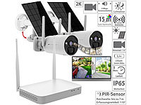 VisorTech 2K-Festplatten-Überwachungsrekorder + 2 Solar-Akku-Kameras, HDMI, App; Kamera-Attrappen Kamera-Attrappen Kamera-Attrappen 