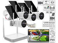 VisorTech 2K-Festplatten-Überwachungsrekorder + 4 Solar-Akku-Kameras, HDMI, App; Kamera-Attrappen Kamera-Attrappen Kamera-Attrappen 
