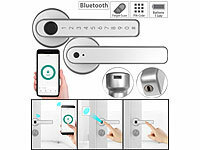 VisorTech Smarter Sicherheits-Türbeschlag mit Finger-Scanner, PIN & App, silber; GSM-Funk-Alarmanlagen 