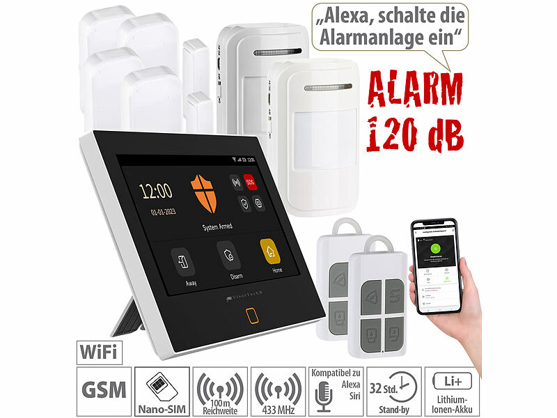 VisorTech 10-teiliges WLAN/4G-Alarmanlage-Set mit 2 Fernbedienungen & 7  Sensoren